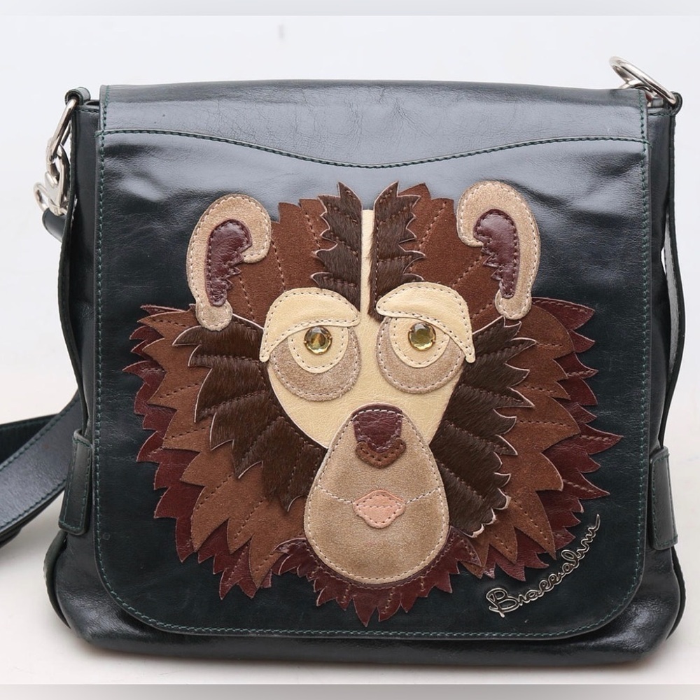 Broccialini made in Italy Artistic monkey leather Crossbody Bag Green and Brown